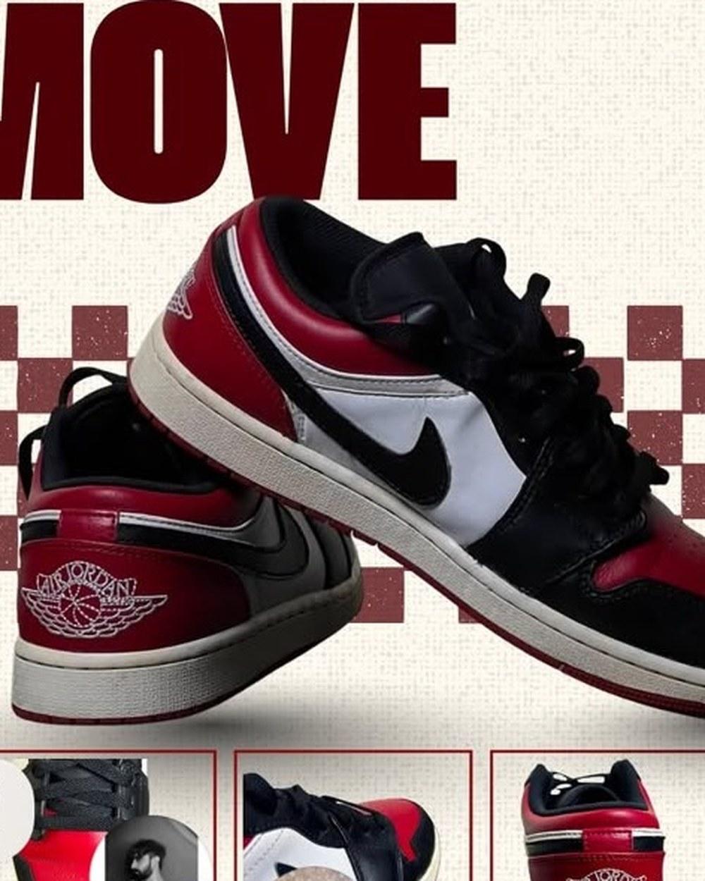 Nike Air Jordan 1 Low Black / White / Gym Red, EUR 43, condition 10 out of 10